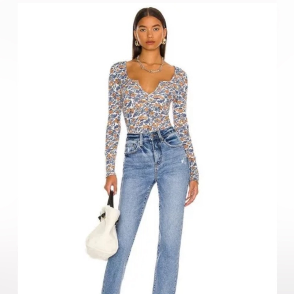 Free people floral waffle print top